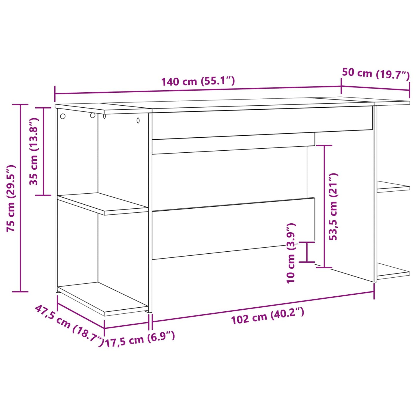 vidaXL Desk with Shelf Artisan oak 140 x 50 x 75 cm Engineered wood