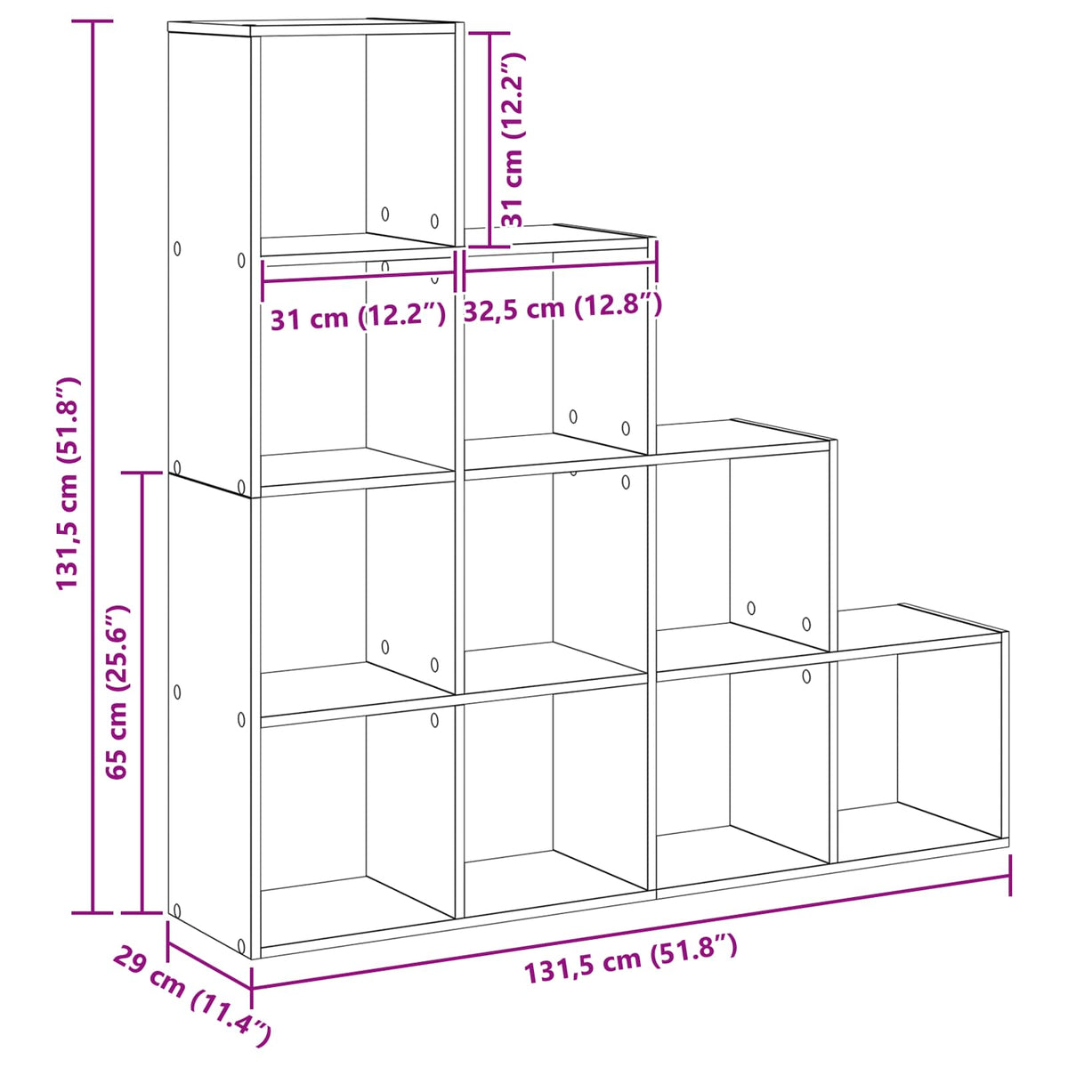 vidaXL Room Divider Bookcase 10-Tier 131.5 x 29 x 131.5 cm Black Oak