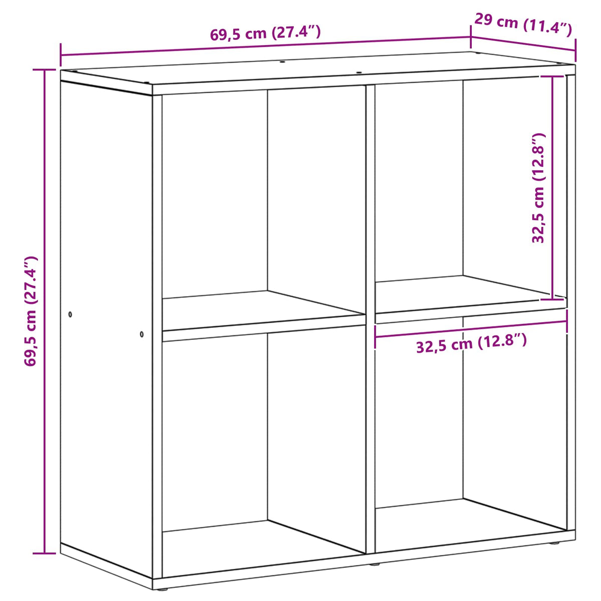 vidaXL Book Cabinet 4-Tier 69.5 x 29 x 69.5 cm Engineered Wood