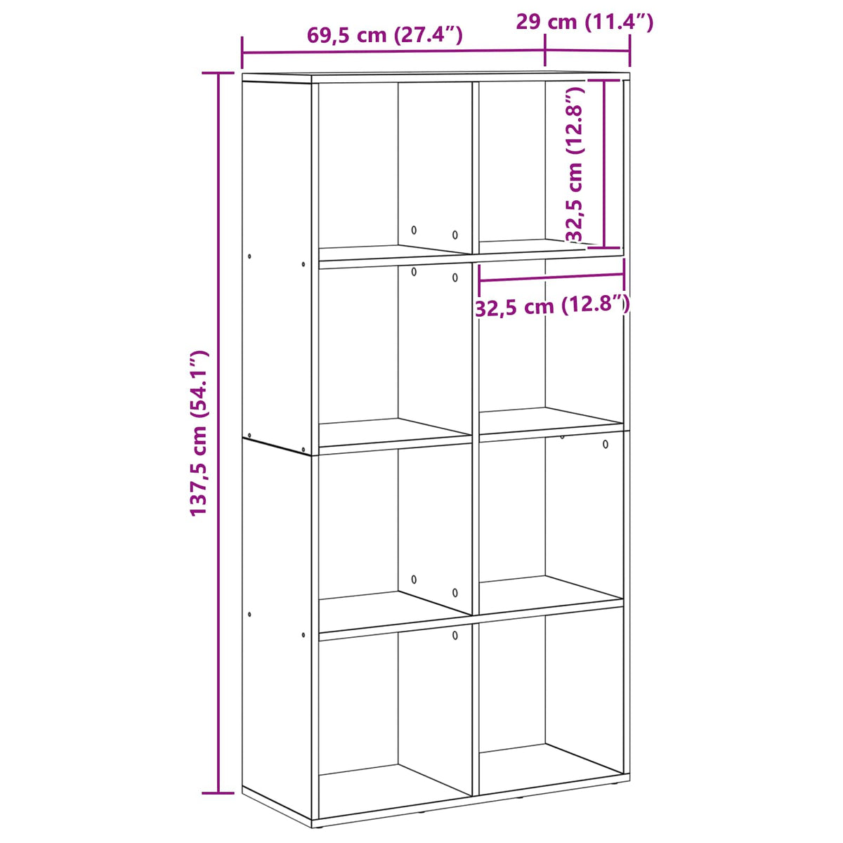 vidaXL Book Cabinet 8-Tier 69.5 x 29 x 137.5 cm Engineered Wood