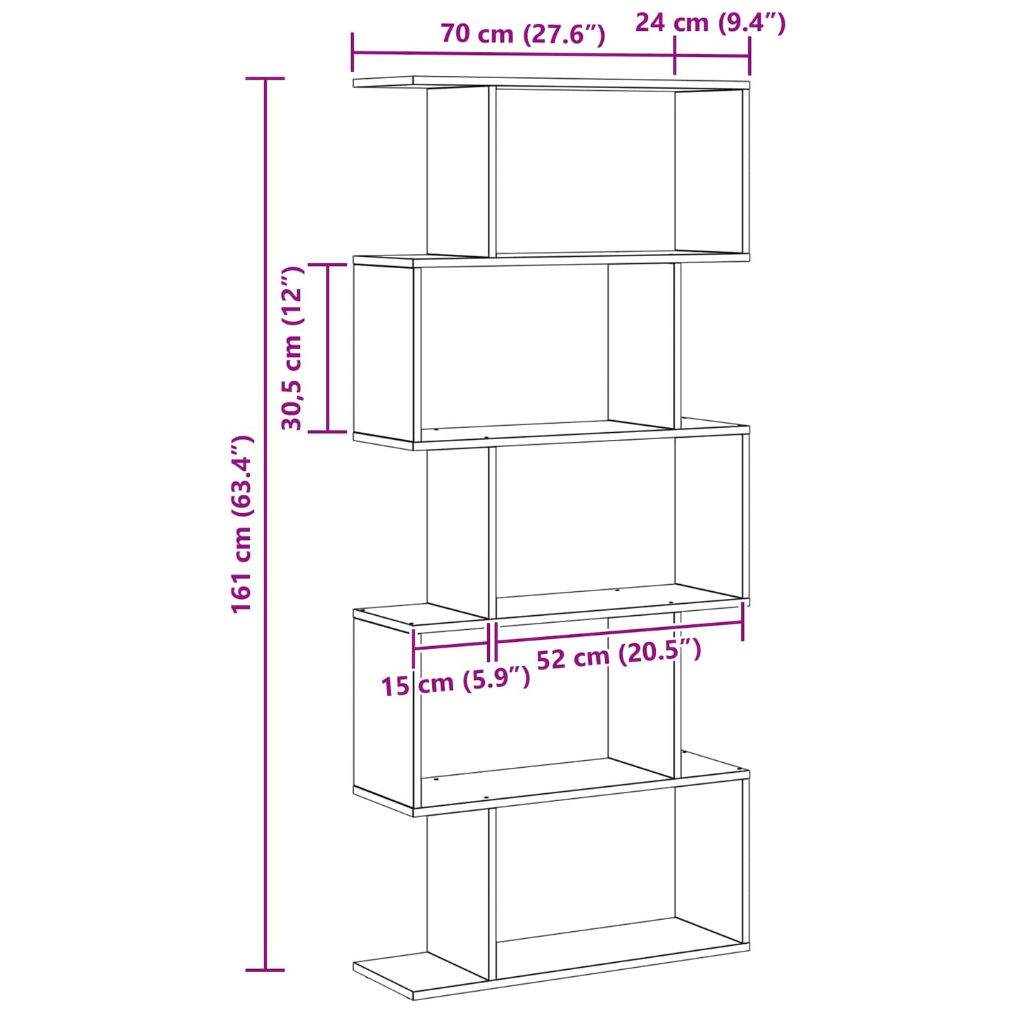 vidaXL Book Cabinet Black Oak 70 x 24 x 161 cm Engineered Wood