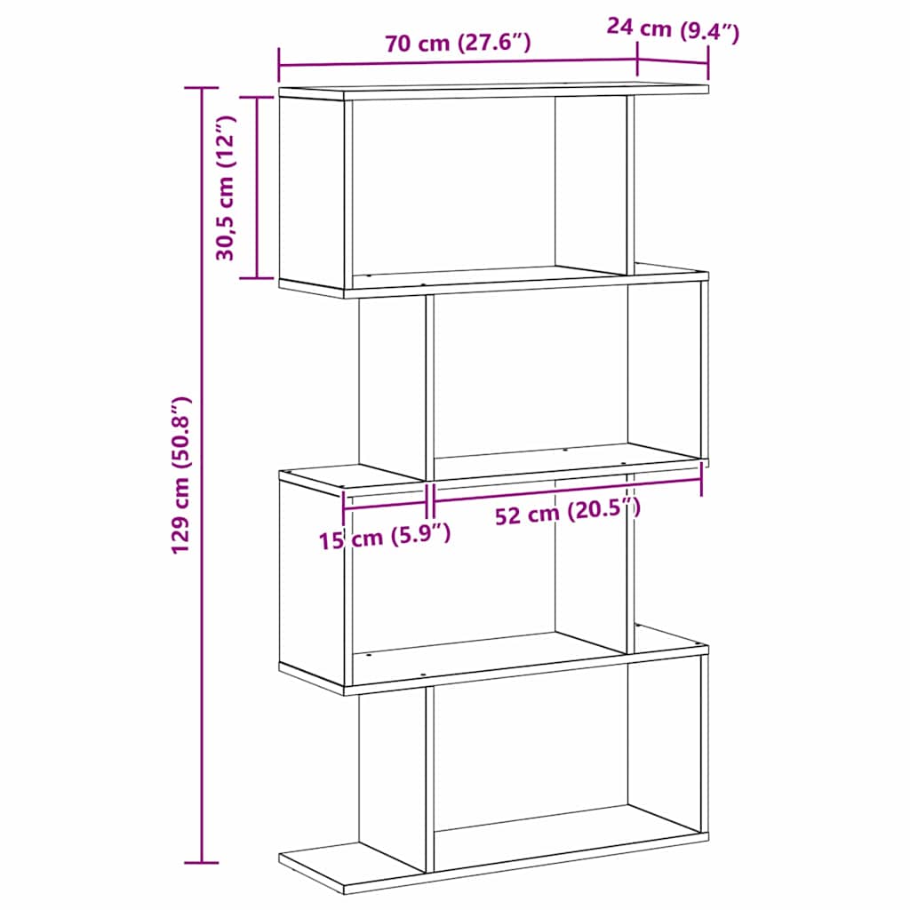 vidaXL Book Cabinet 4-Tier 70 x 24 x 129 cm Engineered Wood Black Oak