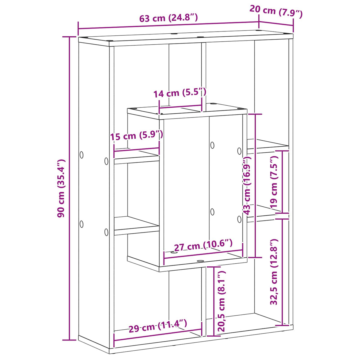 vidaXL Book Cabinet 7-Tier 63 x 20 x 90 cm Engineered Wood Black Oak
