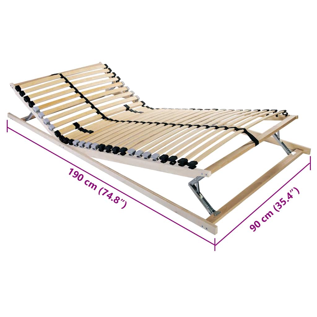 vidaXL Slatted Bed Base Manual Brown 90 x 190 cm Solid Beech Wood