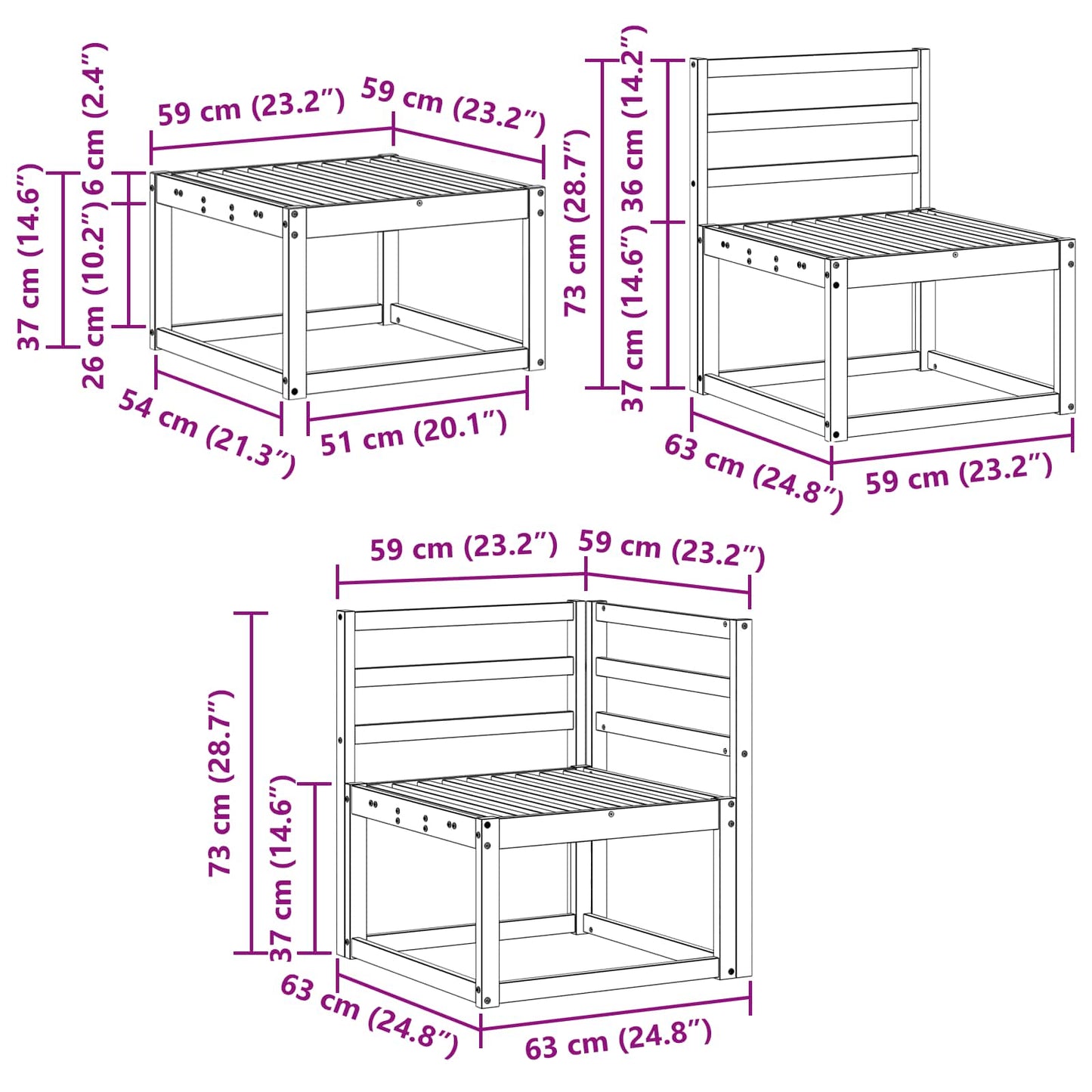 vidaXL Outdoor Sofa Set 8 pcs White 59 x 59 x 37 cm Solid Acacia Wood