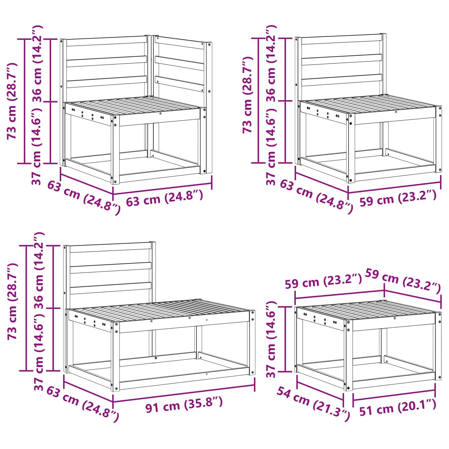 vidaXL Outdoor Sofa Set 7 Piece White