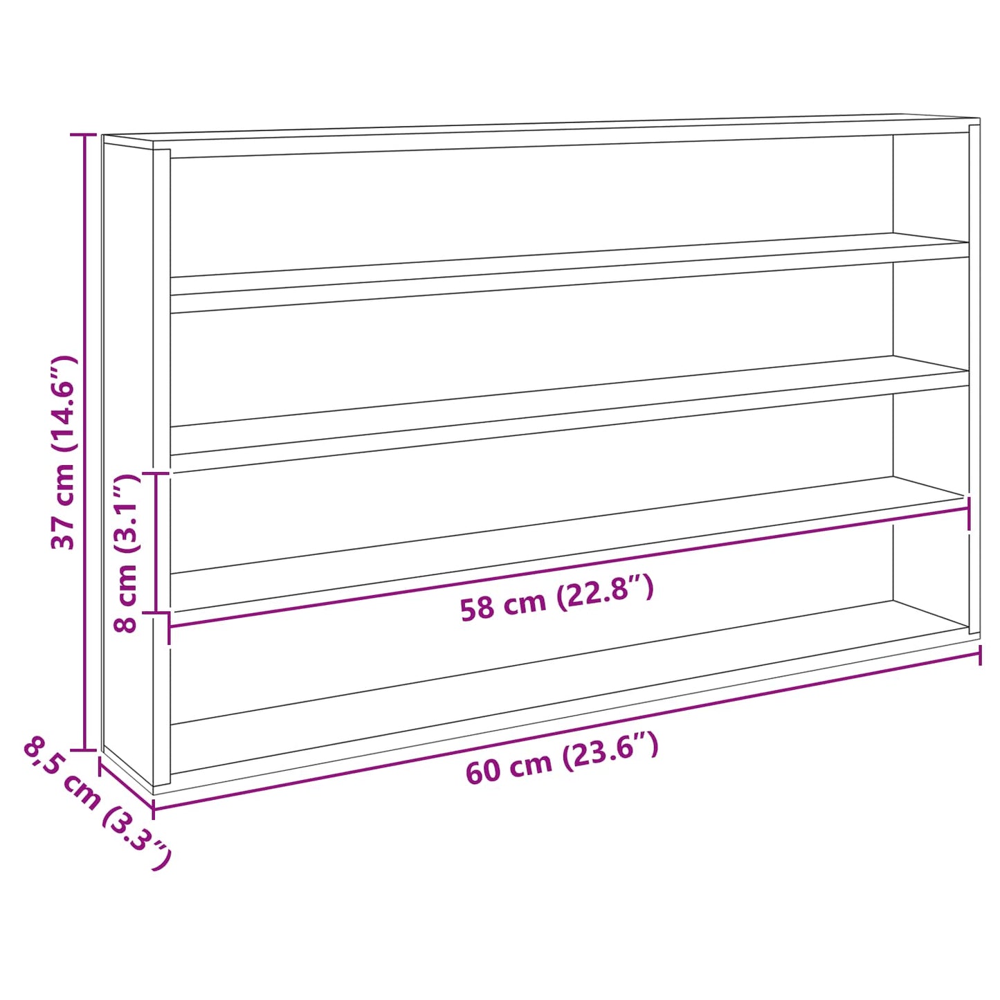 vidaXL Wall Display Case Wall-Mounted Beige 60 x 8.5 x 37 cm