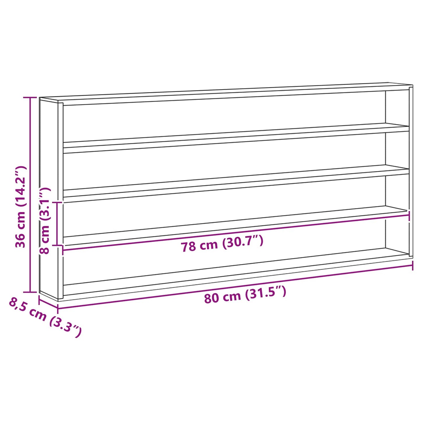 vidaXL Wall Display Case Wall-Mounted Beige 80 x 8.5 x 36 cm