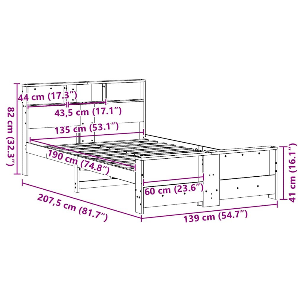 vidaXL Bed Frame with Headboard Brown 135 x 190 cm Engineered Wood