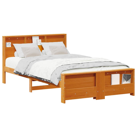 vidaXL Bed Frame with Headboard Wax Brown 135 x 190 cm Engineered Wood