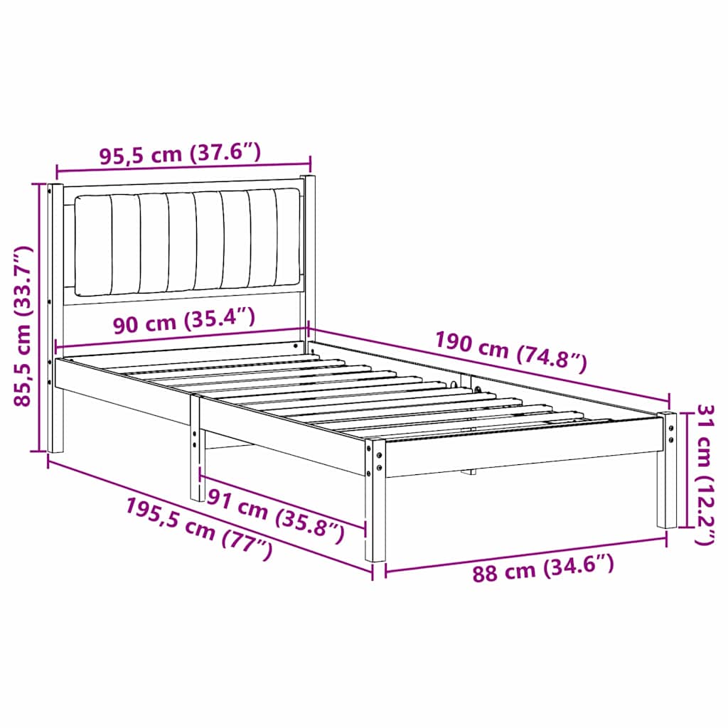 vidaXL Bed Frame with Upholstered Headboard Light Grey 90 x 190 cm