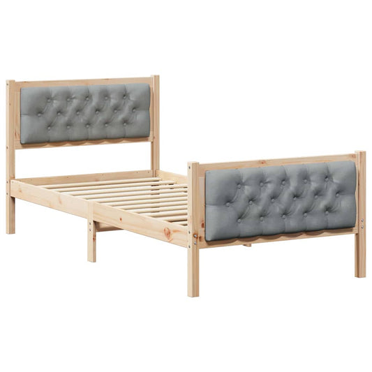 vidaXL Bed Frame with Headboard Light Grey 90 x 200 cm Solid Pine Wood
