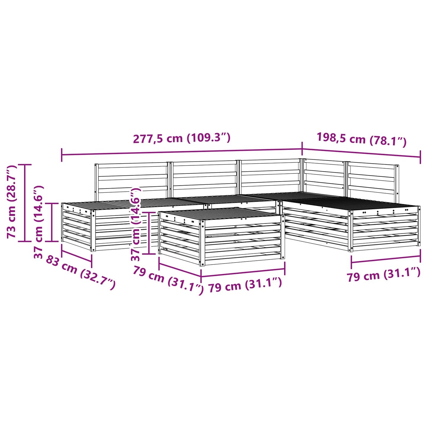 vidaXL 6 pcs Outdoor Sofa Set White