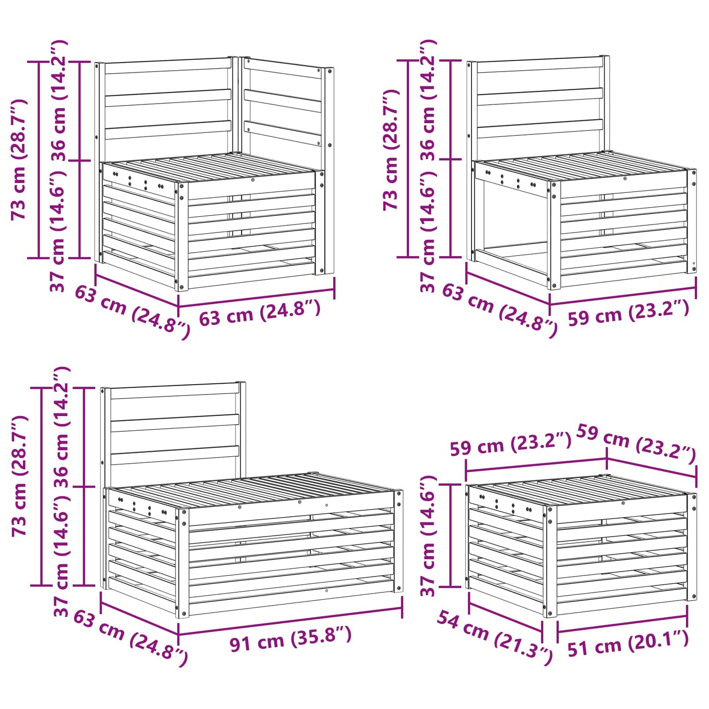 vidaXL Outdoor Sofa Set 5 Piece White