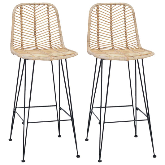vidaXL Bar Chair 2 pcs Natural 44 x 53 x 111 cm Rattan and Iron