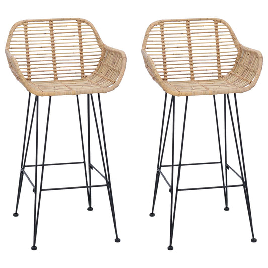 vidaXL Bar Chair 2 pcs Natural 55 x 52 x 92 cm Rattan and Iron