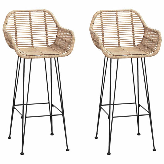 vidaXL Bar Chair 2 pcs Natural 55 x 52 x 105 cm Rattan and Iron