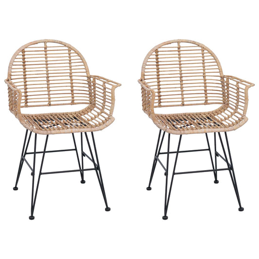 vidaXL Dining Chair 2 pcs Rattan and Iron Natural 57 x 55 x 85 cm