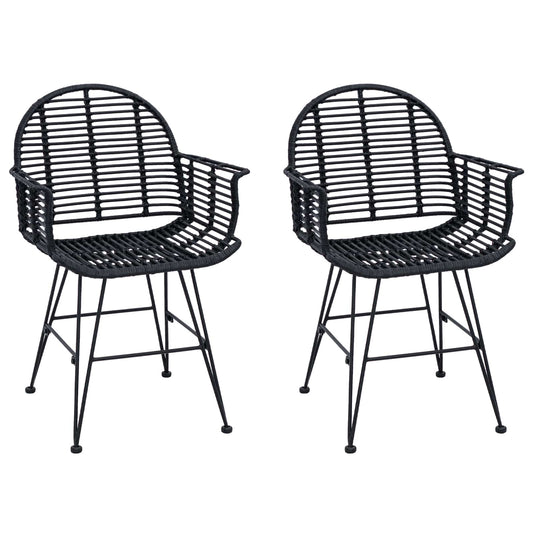 vidaXL Dining Chair 2 pcs Rattan and Iron Black 57 x 55 x 85 cm