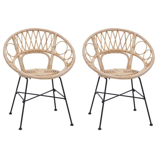 vidaXL Dining Chair 2 pcs Rattan and Iron Natural 54 x 65 x 82 cm