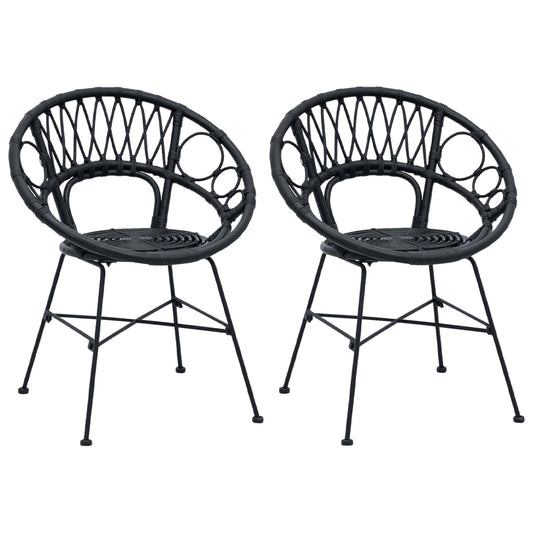 vidaXL Dining Chair 2 pcs Rattan and Iron Black 54 x 65 x 82 cm
