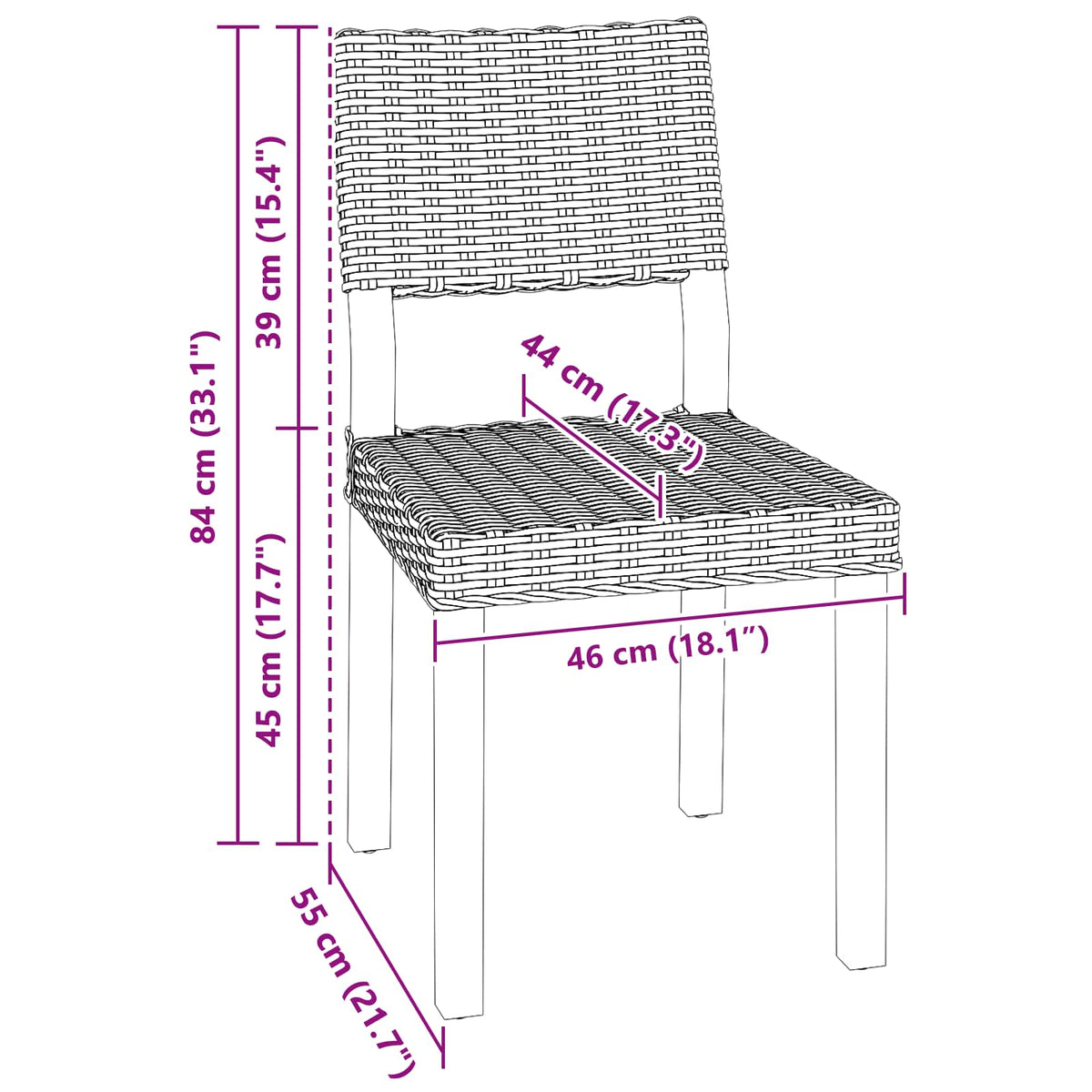 vidaXL Dining Chair GENDT 2 pcs Kubu Rattan Kubu Grey 46 x 55 x 84 cm