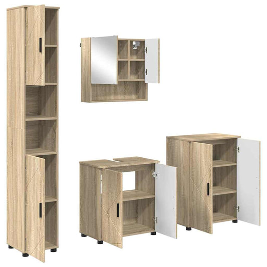 vidaXL Bathroom Furniture Set 4 pcs Sonoma Oak Engineered wood & Metal