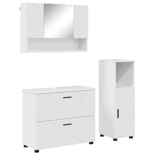 vidaXL Bathroom Furniture Set with Drawer 3 pcs High Gloss White