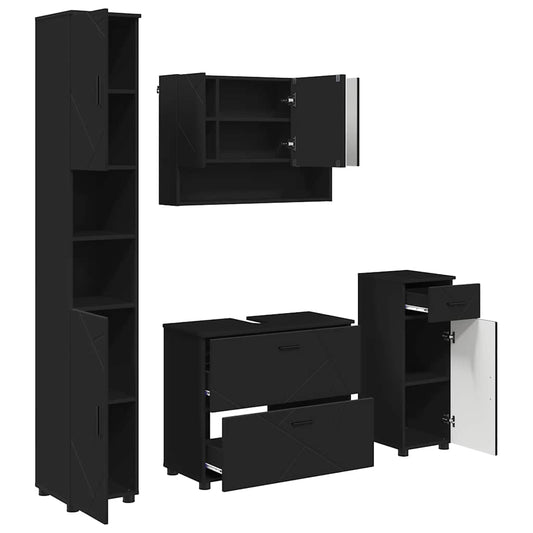 vidaXL Bathroom Furniture Set 4 pcs Black Engineered Wood and Metal