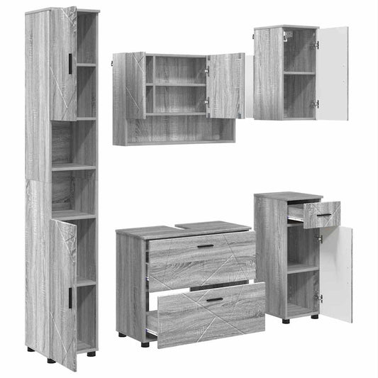 vidaXL Bathroom Furniture Set with Drawer with Shelf 5 pcs Grey Sonoma