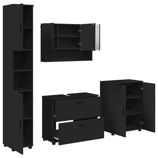 vidaXL Bathroom Furniture Set 4 pcs Black Engineered Wood and Metal