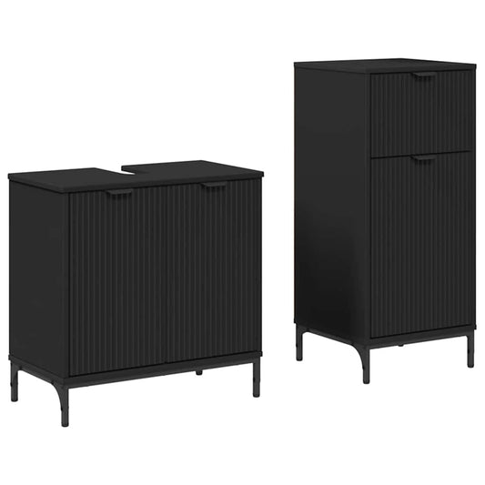 vidaXL Bathroom Furniture Set 2 pcs Black Engineered Wood and Metal