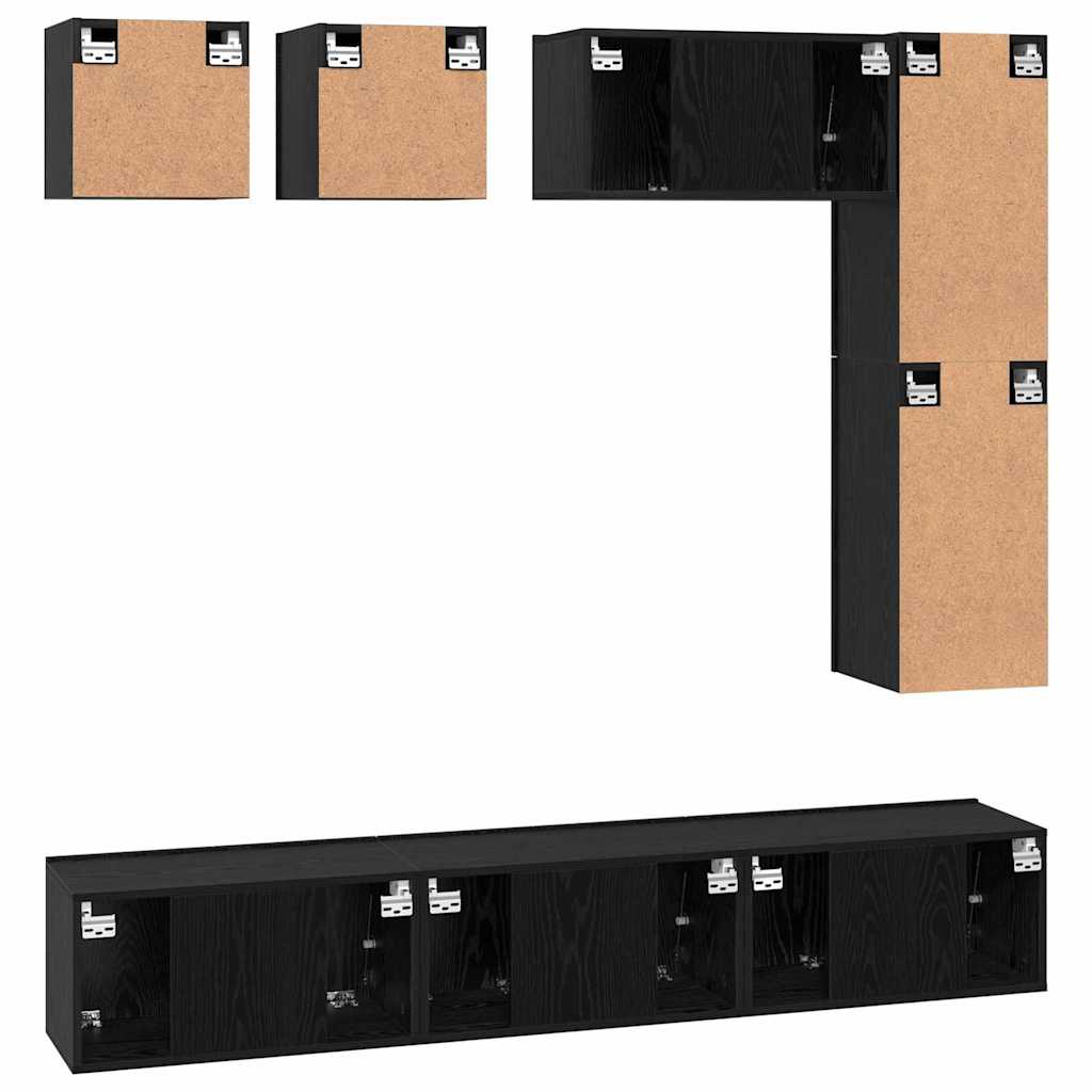 vidaXL TV Cabinet Set Wall-mounted 8 pcs Black Oak Engineered Wood