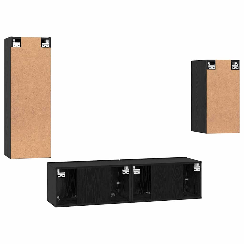 vidaXL TV Cabinet Set Wall-mounted 4 pcs Black Oak Engineered Wood