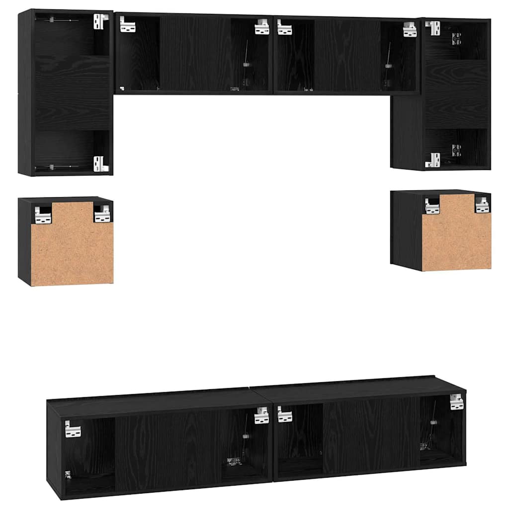 vidaXL TV Cabinet Set 8 pcs Black Oak Engineered Wood