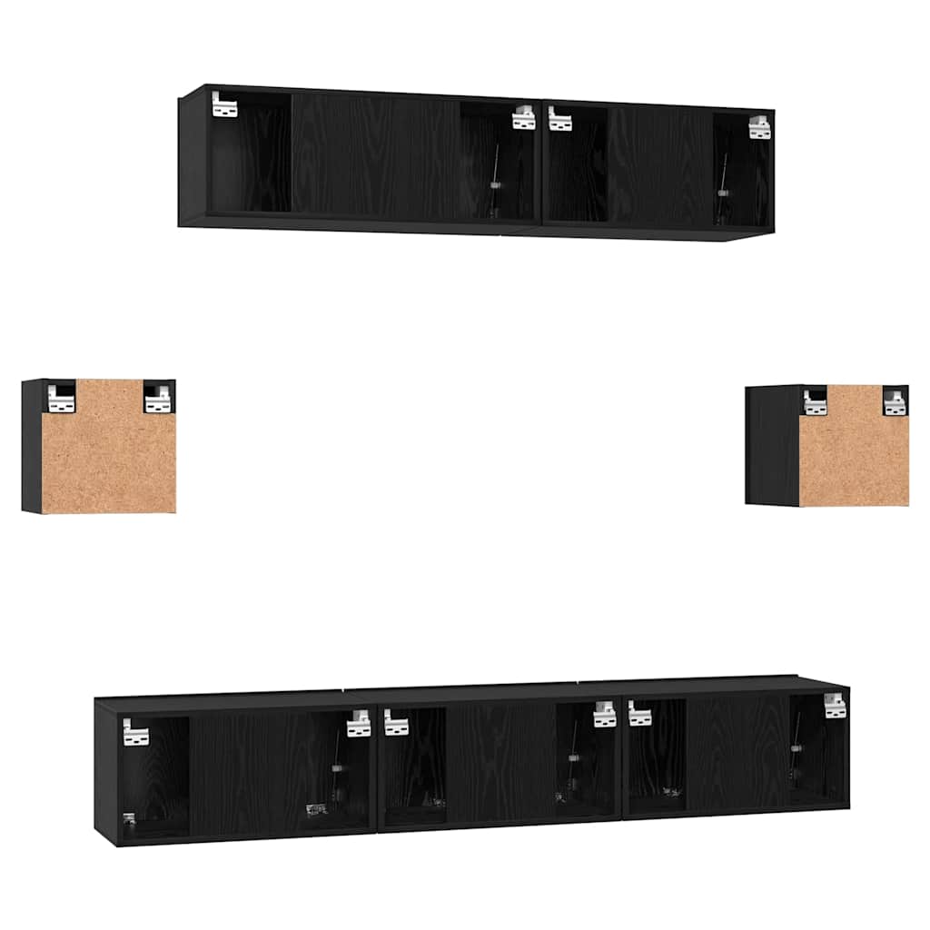 vidaXL TV Cabinet Set 7 pcs Black Oak Engineered Wood