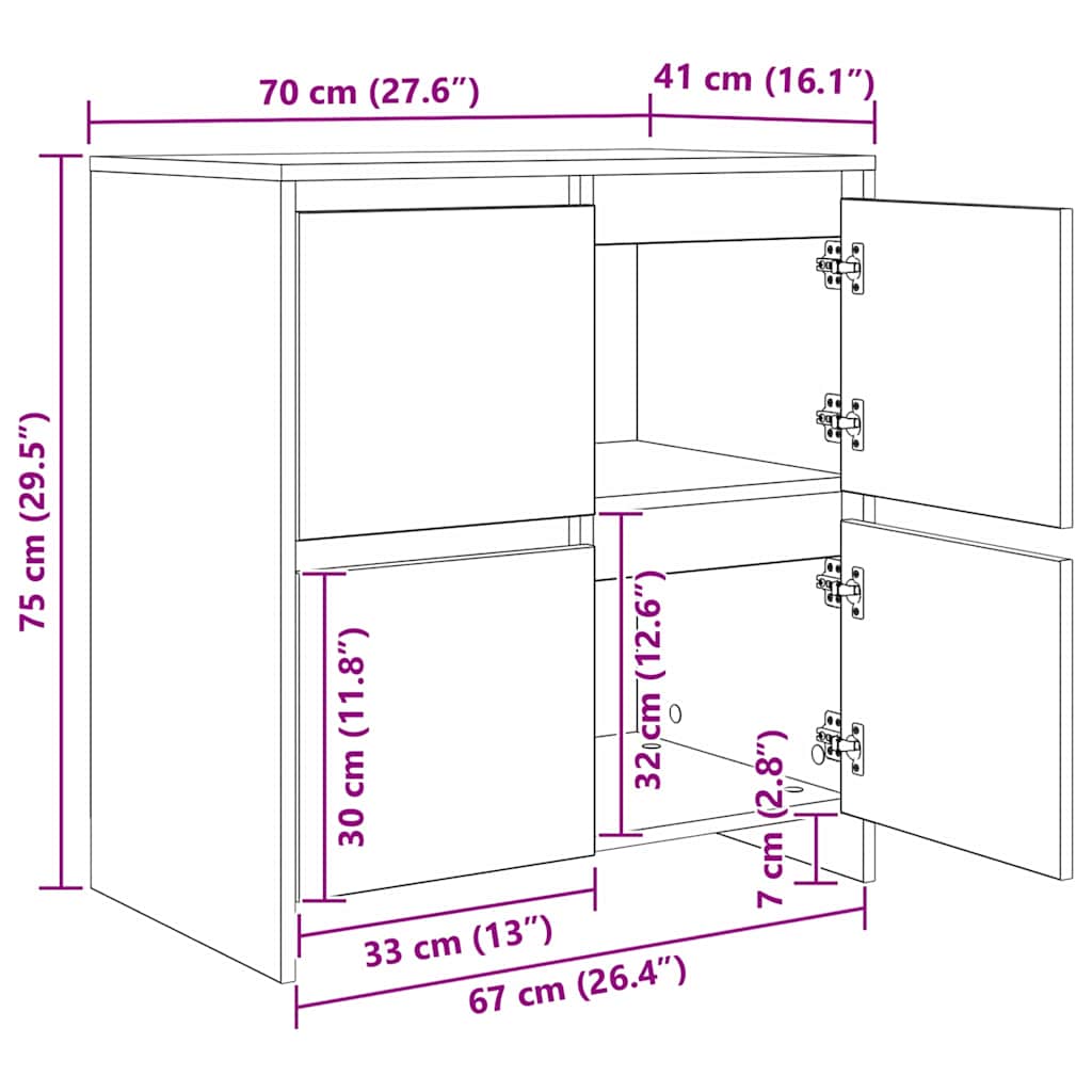 vidaXL Sideboards 2 pcs Artisan oak 70 x 41 x 75 cm Engineered wood