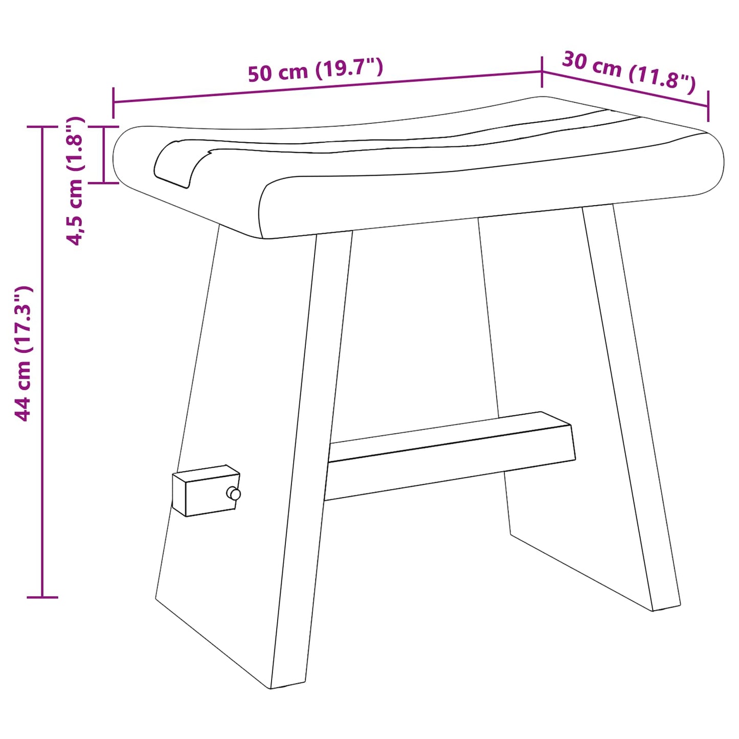 vidaXL Shower Stool Natural 50 x 30 x 44 cm Solid Suar Wood