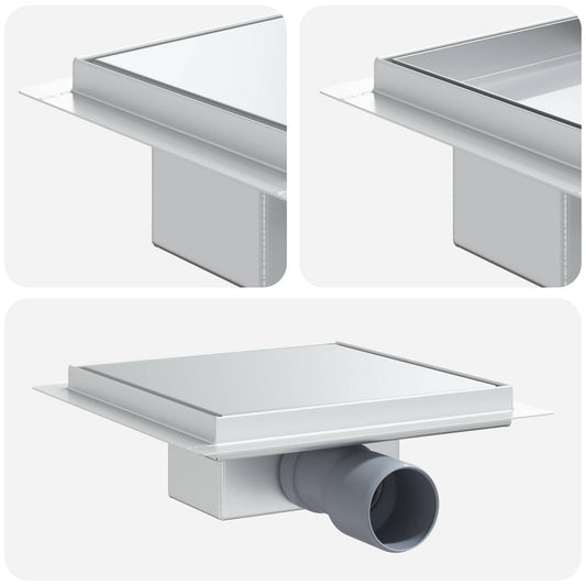 vidaXL 2 in 1 Shower Drain Silver 20 x 20 cm Stainless Steel 304