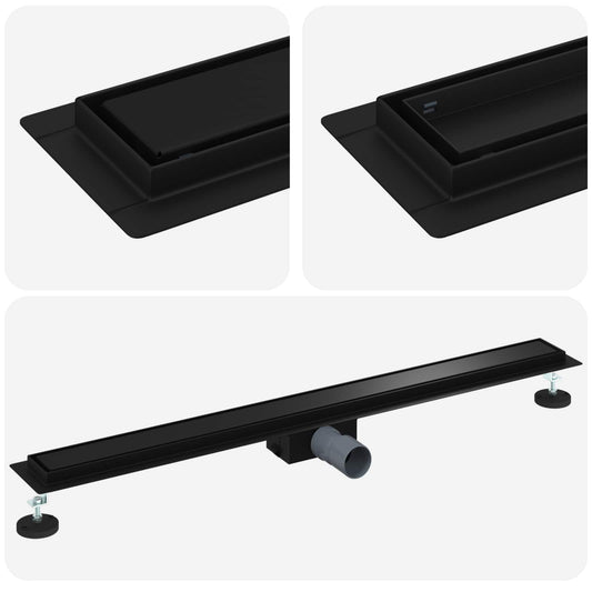 vidaXL 2 in 1 Shower Drain Black 90 cm Stainless Steel 304