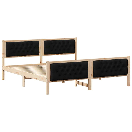 vidaXL Bed Frame with Headboard Black 180 x 200 cm Solid Pine Wood