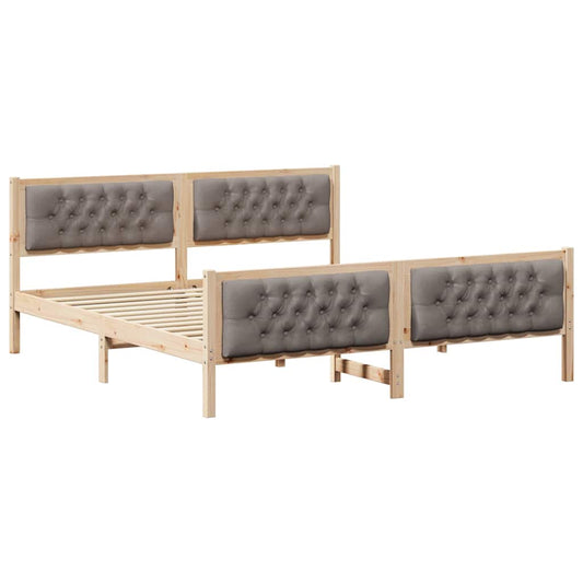 vidaXL Bed Frame with Headboard Taupe 180 x 200 cm Solid Pine Wood