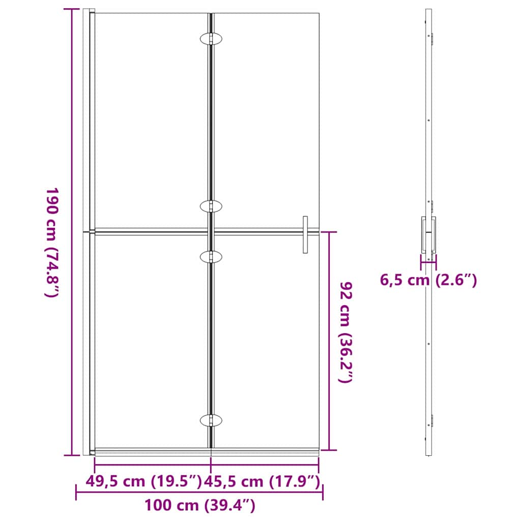vidaXL Walk-In Shower Wall Folding Gold 100 x 6.5 x 190 cm