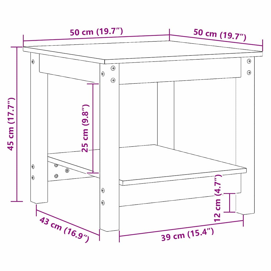 vidaXL Coffee Table Wax brown 50 x 50 x 45 cm Solid pine wood