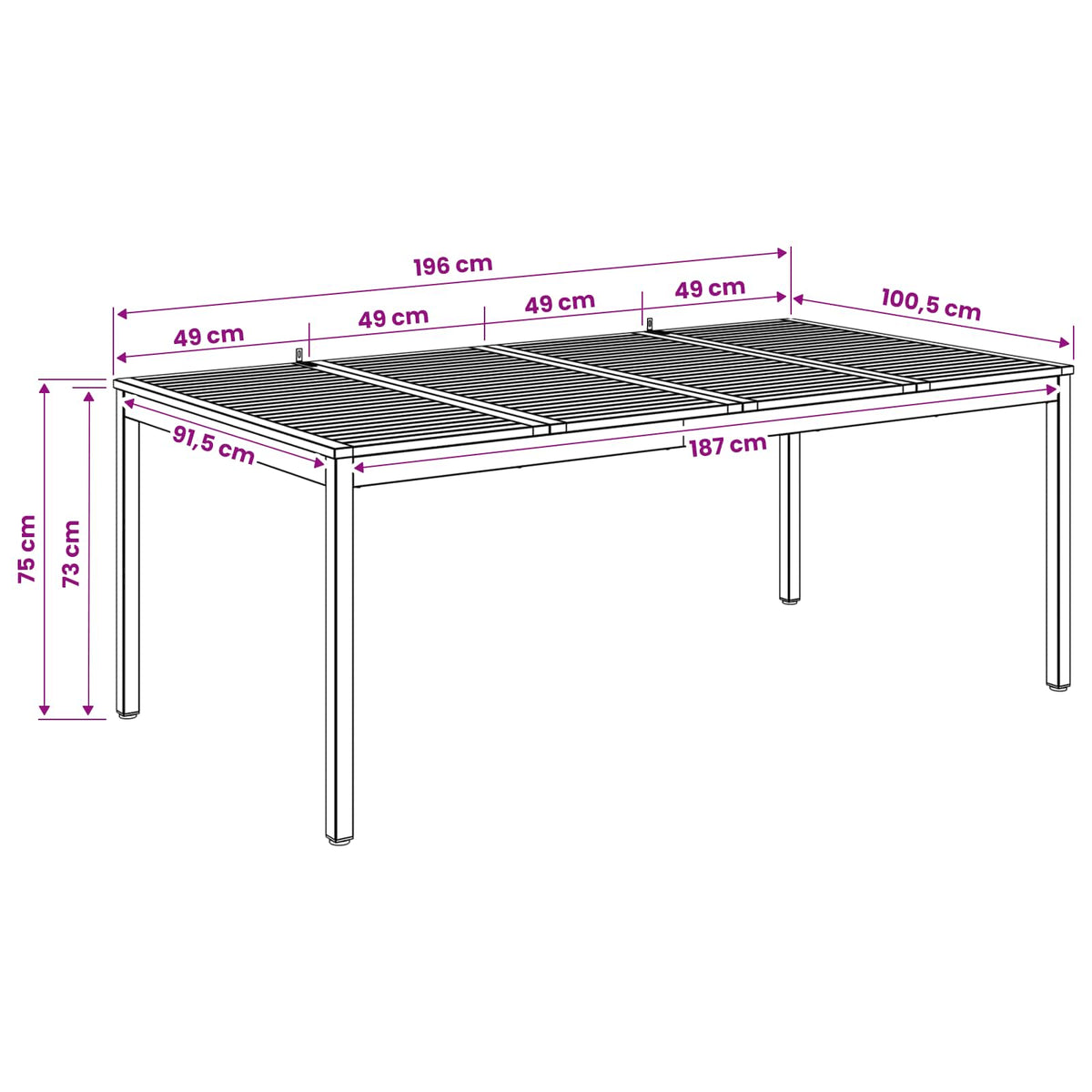 vidaXL Garden Dinner Table Natural and Black 196 x 100.5 x 75 cm