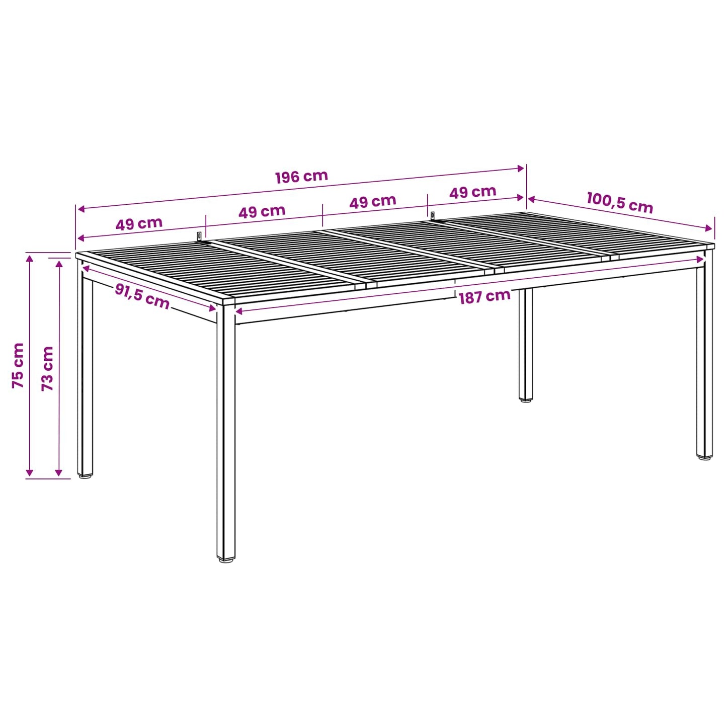 vidaXL Garden Dinner Table Natural and Coffee 196 x 100.5 x 75 cm
