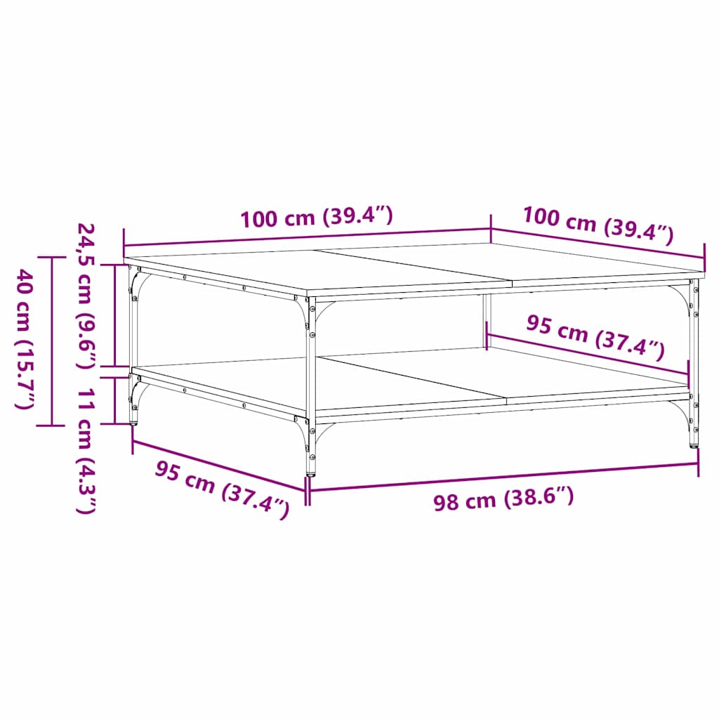 vidaXL Coffee Table Black oak 100 x 100 x 40 cm Engineered Wood