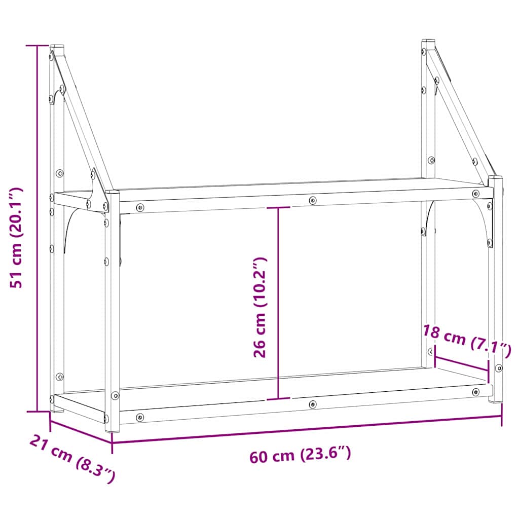 vidaXL Wall Shelf Wall-Mounted Black oak 60 x 21 x 51 cm