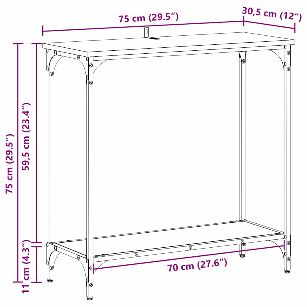 vidaXL Console Table Black oak 75 x 30.5 x 75 cm Engineered wood