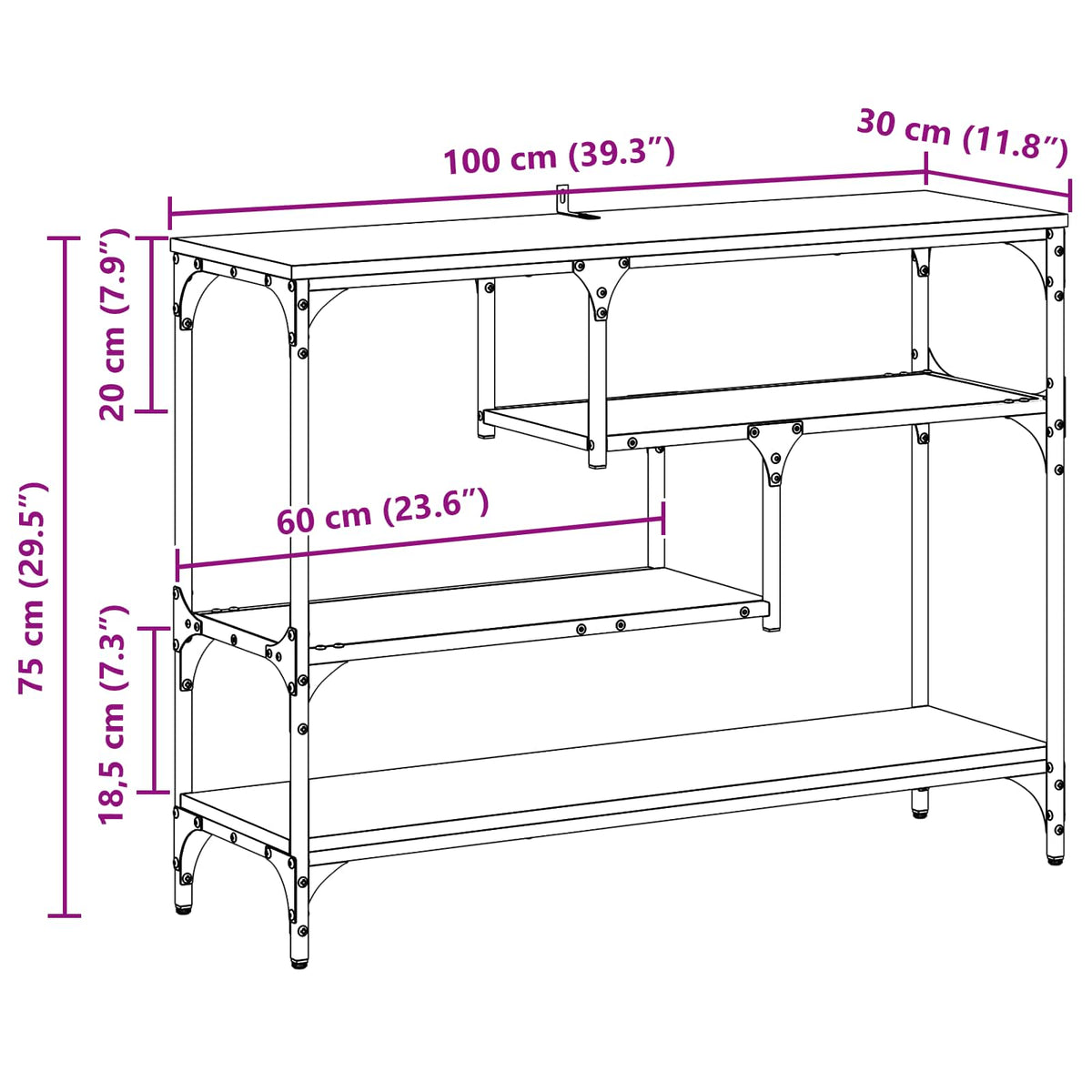 vidaXL Console Table Black Oak 100 x 30 x 75 cm Engineered wood